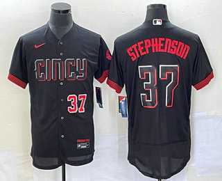 Men%27s Cincinnati Reds #37 Tyler Stephenson Number Black 2023 City Connect Flex Base Jersey->cincinnati reds->MLB Jersey